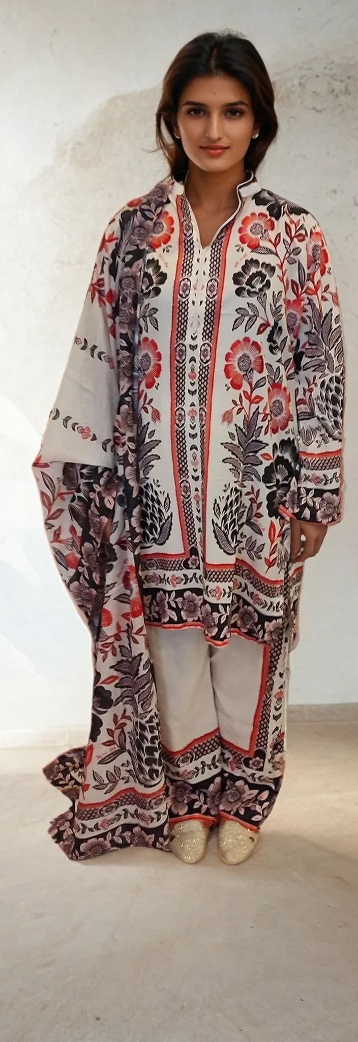 Women’s Off-White 3-Piece Printed Kurta Set with Dupatta