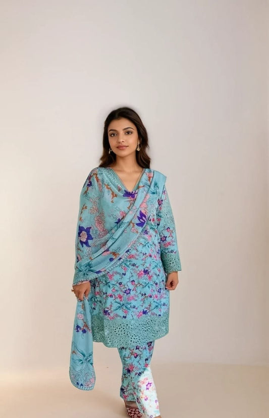 Chicken Kari Embroidered Lawn 3 Piece Suit